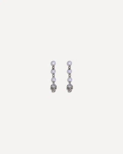 Alexander Mcqueen Skull And Pearl Earrings In Metallic