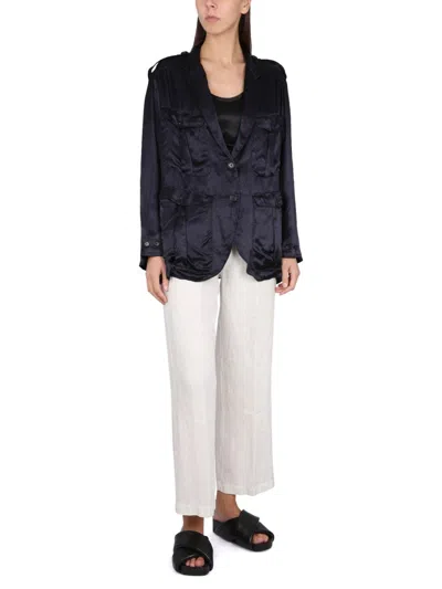 Aspesi Single-breasted Jacket With Epaulets In Blue
