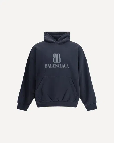 Balenciaga Black Hoodie With Fixed Hood And Logo Lettering On The Front In Cotton Man In Blue