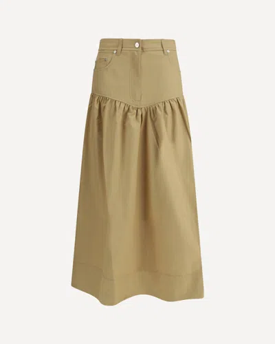 Ganni Womens Pale Khaki Summer Suiting Gathered Cotton And Linen Midi Skirt