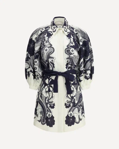 Alemais Womens Navy Mickey Belted Linen Mini Dress In White
