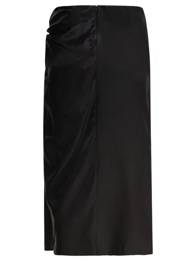 Balenciaga Asymmetric Frayed Gathered Draped Satin Midi Skirt In Black