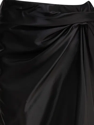 Balenciaga Asymmetric Frayed Gathered Draped Satin Midi Skirt In Black