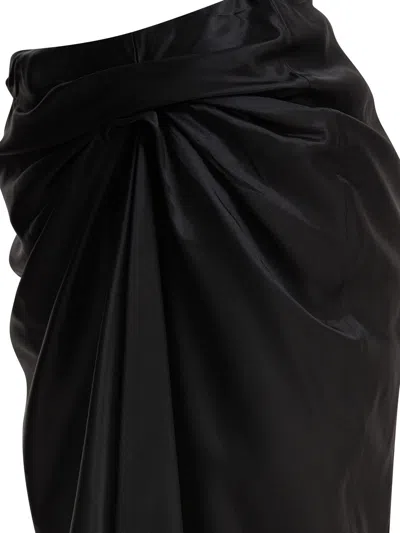 Balenciaga Asymmetric Frayed Gathered Draped Satin Midi Skirt In Black