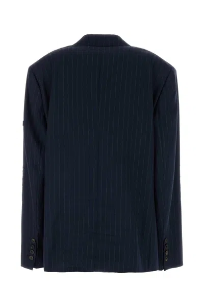 Balenciaga Wool Blazer With Embroidered Pinstripe Pattern In Blue