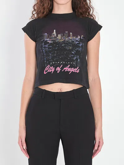 Balenciaga City Of Angels Print Faded T-shirt In Black