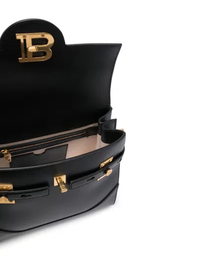 Balmain B-buzz 23 Monogram Leather Top Handle Bag In Black