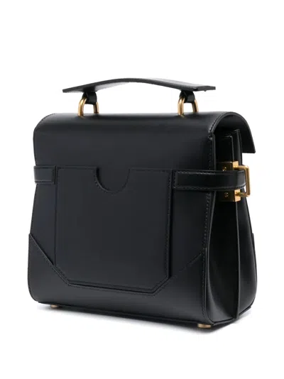 Balmain B-buzz 23 Monogram Leather Top Handle Bag In Black