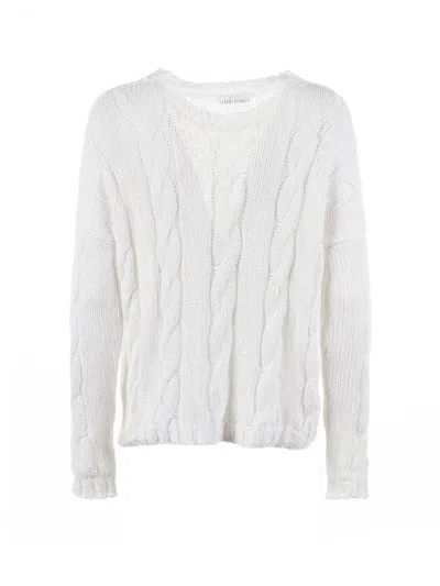 Base Milano White Crew-neck Sweater With Braid Motif In White