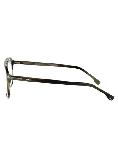 Hugo Boss Boss Green Horn Acetate Glasses In Green