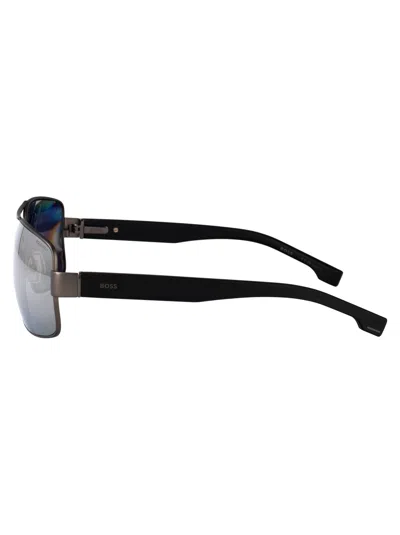Hugo Boss Boss Matte Dark Ruthenium Stainless Steel Sunglasses In Gray