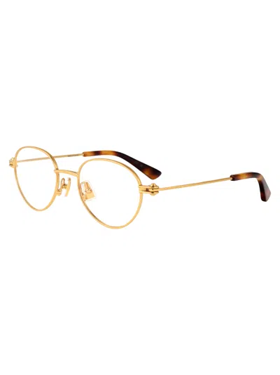 Bottega Veneta Gold-gold-transparent Metal Glasses In Gold