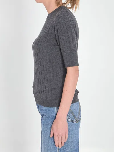 Bottega Veneta Womens Anthracite Ribbed Round-neck Wool Top