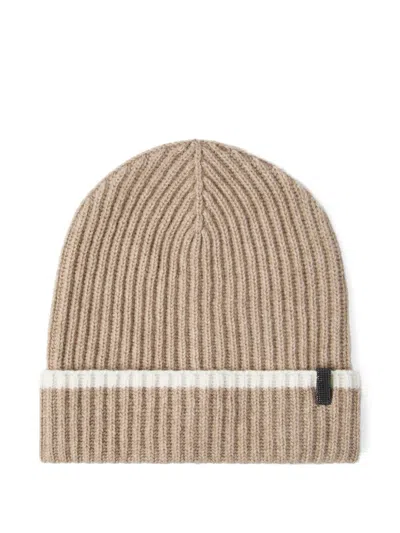 Brunello Cucinelli Contrasting-stripe Ribbed Beanie In Brown