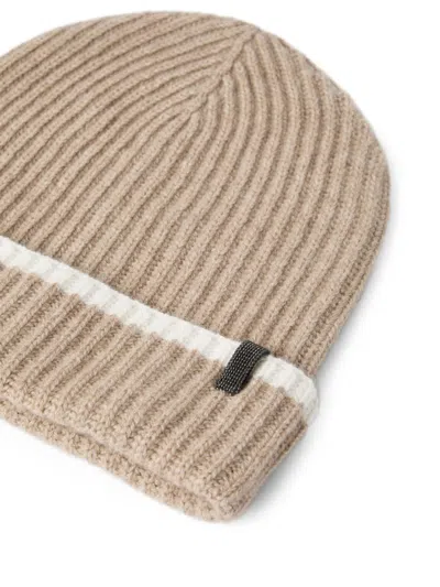 Brunello Cucinelli Contrasting-stripe Ribbed Beanie In Brown