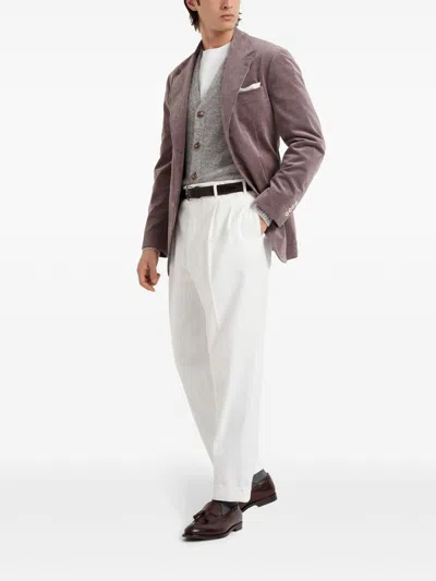 Brunello Cucinelli Men Garment-dyed Leisure Fit Pants In White