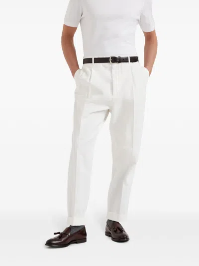 Brunello Cucinelli Men Garment-dyed Leisure Fit Pants In White