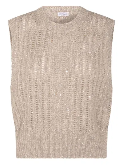 Brunello Cucinelli Cashmere Blend Sequin Embellished Crewneck Knitwear
