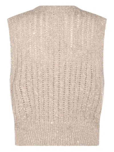Brunello Cucinelli Cashmere Blend Sequin Embellished Crewneck Knitwear