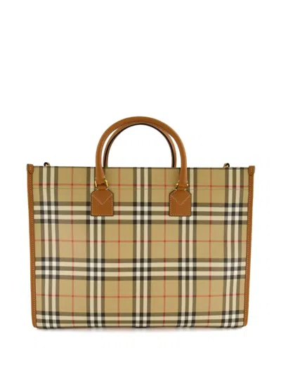 Burberry Medium Freya Tote Bag In Check Pattern