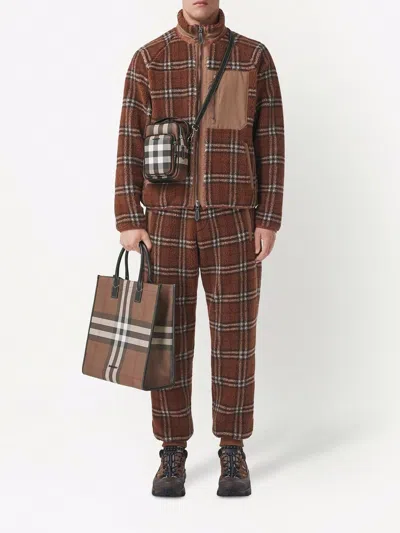 Burberry Trousers Featuring Elastic Waistband And Check Pattern In Brown