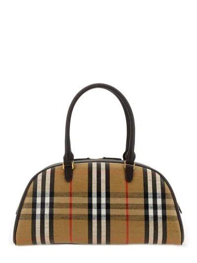 Burberry Highland Beige Handbag With Ekd Patch On The Front And All-over Check Motif In Cotton Blend Woman