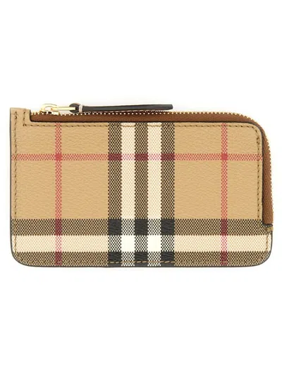 Burberry Check Wallet In Neutral