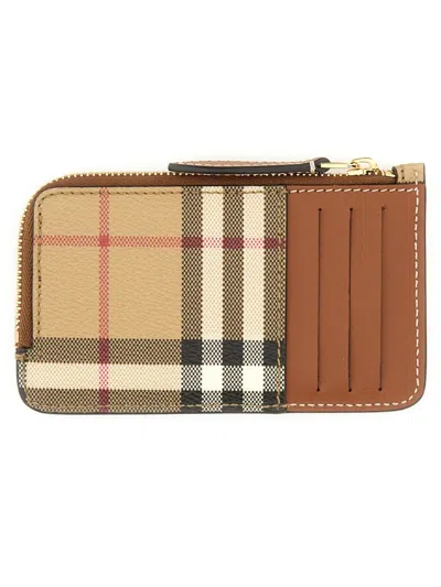 Burberry Check Wallet In Neutral