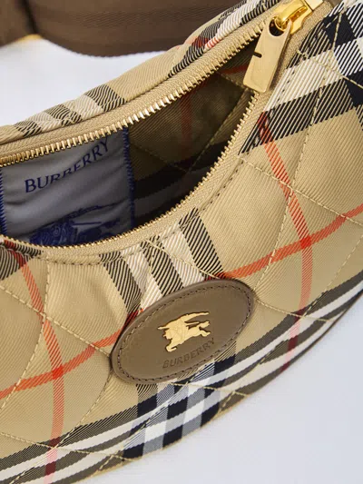 Burberry Curved Shoulder Bag With Classic Check Pattern And Gold-tone Hardware In Multi