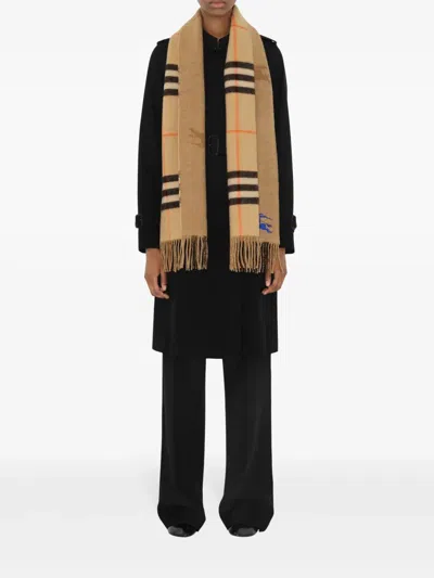 Burberry Reversible Ekd Check Cashmere Scarf Accessories In Brown