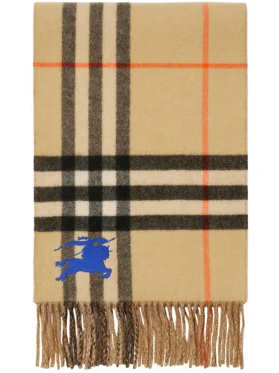Burberry Reversible Ekd Check Cashmere Scarf Accessories In Brown