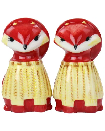 Gibson Home Woodland Fox Salt & Pepper Set In Red