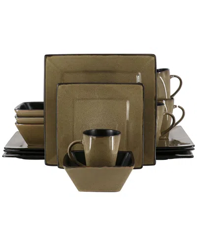 Gibson Elite Kiesling 16pc Hard Square Stoneware Dinnerware Set In Gray