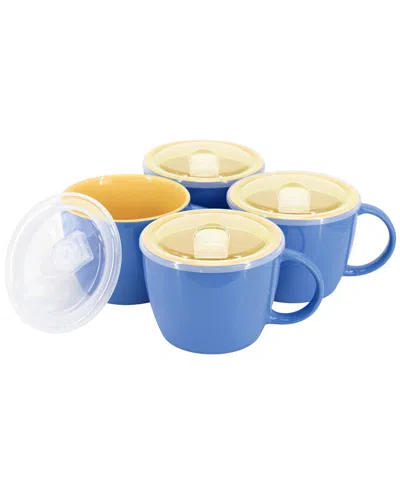Gibson Home On The Go 4pc Stoneware Soup Cup Set In Blue