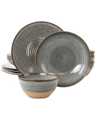 Gibson Elite 12pc Dreamweaver Round Earthenware Dinnerware Set In Gray