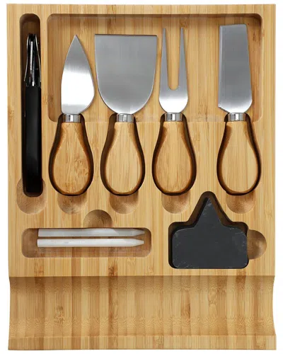 Megachef Bamboo Charcuterie/cheese Board With Slide Out Drawer And Utensils In Black