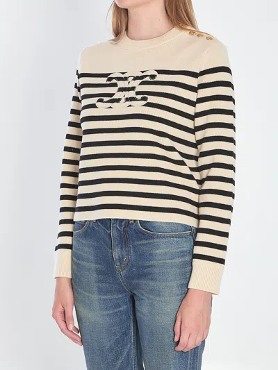 Celine Women Triomphe Cashmere And Wool Sweater In Neutral