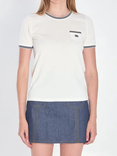 Celine White And Blue 70s Pocket Triomphe Cotton T-shirt In White