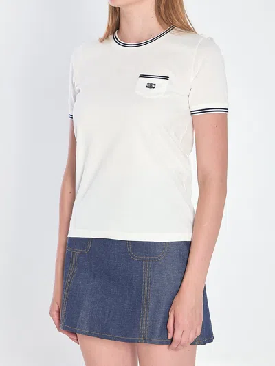 Celine White And Blue 70s Pocket Triomphe Cotton T-shirt In White