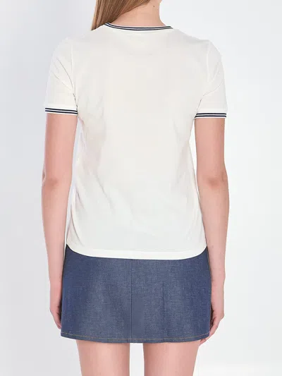 Celine White And Blue 70s Pocket Triomphe Cotton T-shirt In White