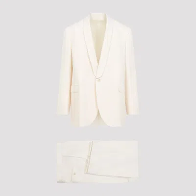 Celine Wool Suit With Belt Loops And Padded Shoulders In White