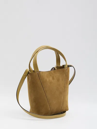 Chloé Small Beige Khaki Suede Spin Tote Bag In Brown