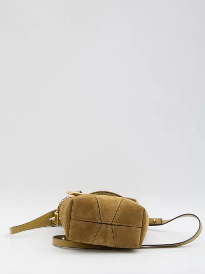 Chloé Small Beige Khaki Suede Spin Tote Bag In Brown