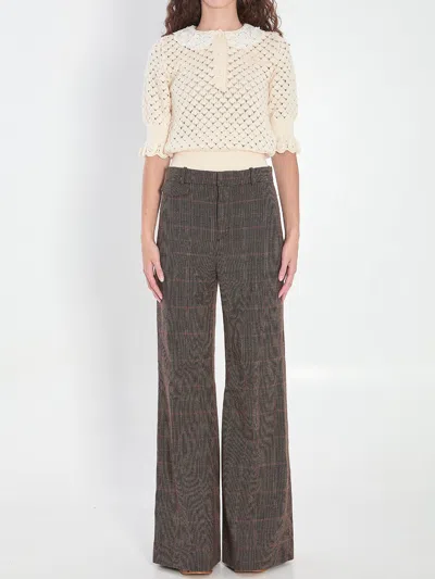 Chloé Women Ivory Knit Polo Shirt With Lace Collar In Neutral