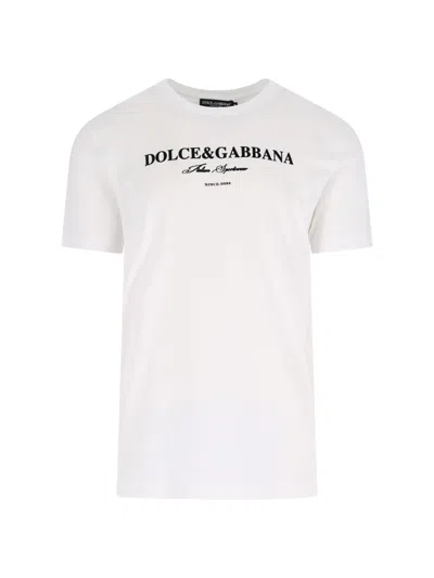 Dolce & Gabbana White Crewneck T-shirt With Logo Lettering Print On The Front