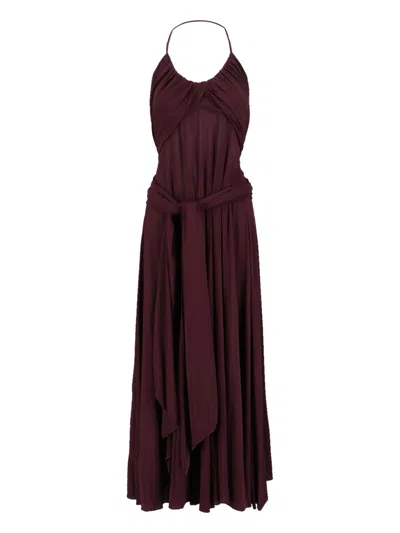 Alaïa Long Burgundy Draped Jersey Dress