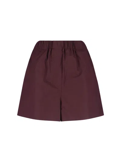The Frankie Shop Straight Cut Shorts With Elastic Waistband And Back Pocket In Burgundy