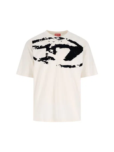 Diesel T-shirt With Distressed Flocked Logo In White