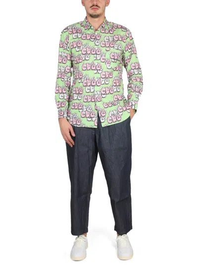 Comme Des Garçons Shirt Kaws Printed Cotton Poplin Shirt In Green