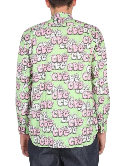 Comme Des Garçons Shirt Kaws Printed Cotton Poplin Shirt In Green